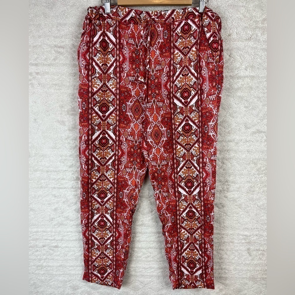 Rachel Zoe 100% Linen Batik Print Pull On Pants Sz M Boho Hippie Granola Girl